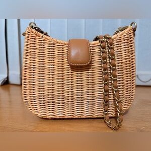 J. MCLAUGHLIN | Woven Straw Wicker Crossbody Bag in Tan with Chain Strap NWOT